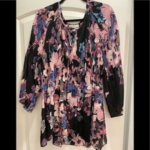 SPENSE WOMAN “Smocked” Multi-Colored Chiffon Blouse Size 3X EUC